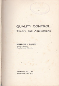 Quality Control : Theory And Applications