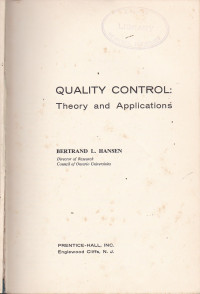 Quality Control : Theory And Applications